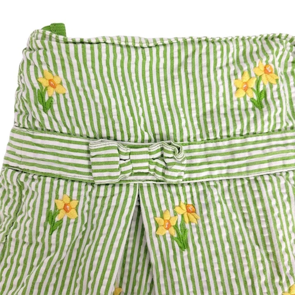 Kids Green Daffodil Embroidered Skort Pleated Bow Waist Size 4‎